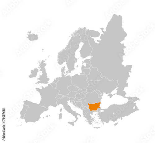 Territory of Bulgaria on Europe map on a white background