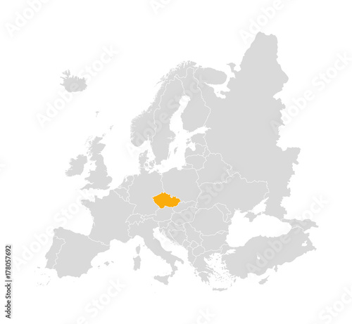 Territory of Czech Republic on Europe map on a white background