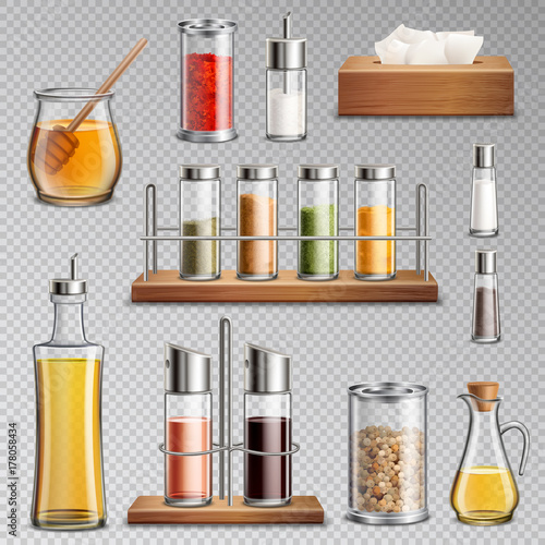 Seasoning Spices Realistic Set Transparent  