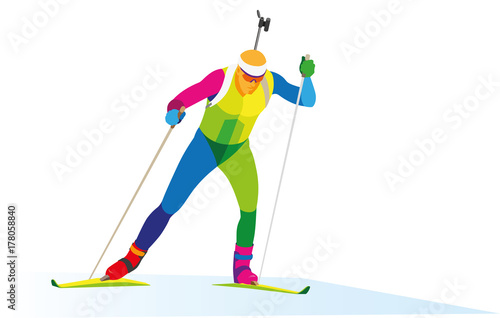 high athletic biathlete runs on the track of the competition on the ski