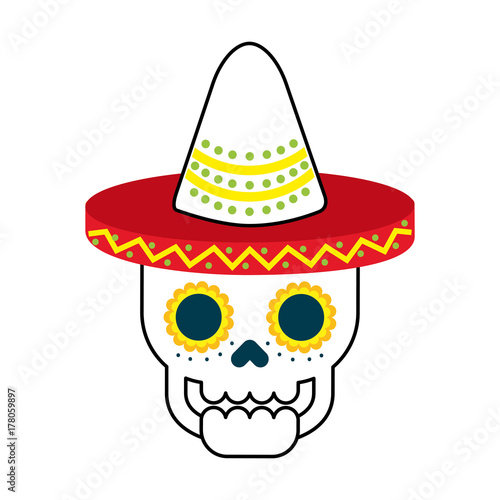 skull in hat day of the dead mexican celebration