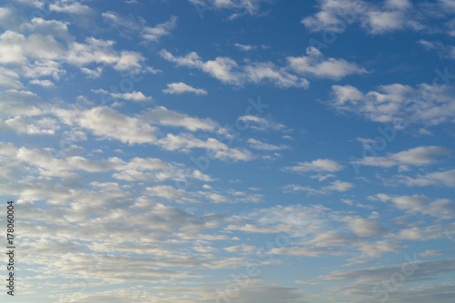 Cloudy blue sky shortly after sunrise