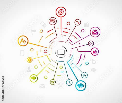 Internet concept illustration with colorful icons over grid  photo