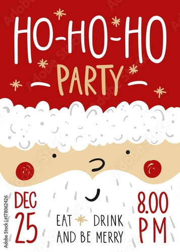 Vector christmas party invitation with Santa Claus. Vector template with hand drawn xmas graphic.