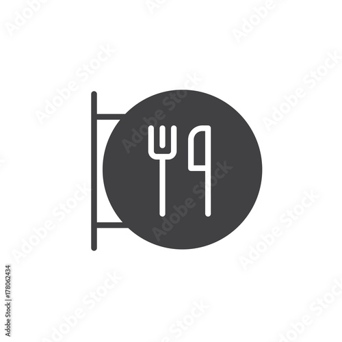Restaurant sign with fork and knife icon vector, filled flat sign, solid pictogram isolated on white. Symbol, logo illustration.