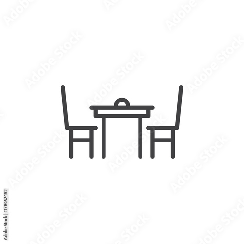 Dining table with chairs line icon, outline vector sign, linear style pictogram isolated on white. Symbol, logo illustration. Editable stroke