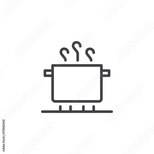 Pan on kitchen stove line icon, outline vector sign, linear style pictogram isolated on white. Symbol, logo illustration. Editable stroke