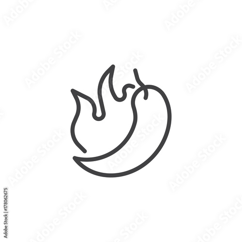 Hot chili pepper line icon, outline vector sign, linear style pictogram isolated on white. Symbol, logo illustration. Editable stroke