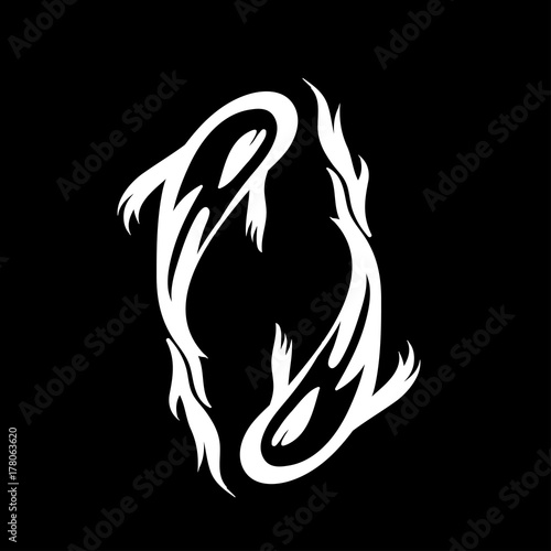 Two fish in black and white style. Twin fish yin yang concept. Contour for tattoo, logo, emblem and design elemen