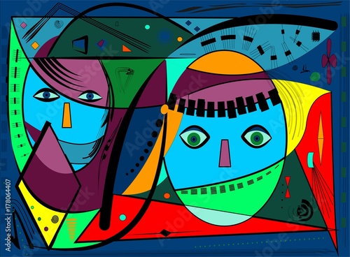 abstract colorful background , two stylized faces