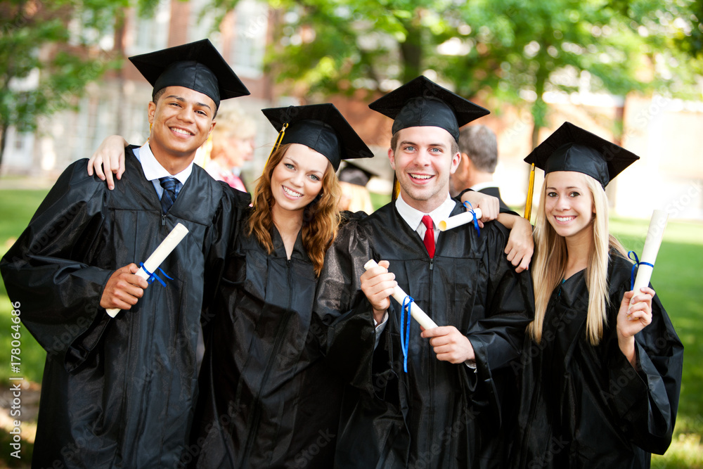 Graduation: Group of Graduate Friends with Diplomas Graduation: Group of Graduate Friends with Diplomas