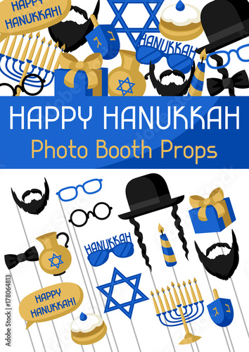 Happy Hanukkah photo booth props. Accessories for festival and party