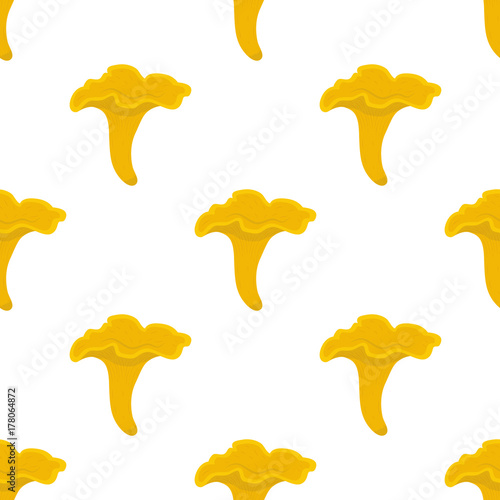Chanterelle yellow mushroom seamless pattern. Cartoon flat style. Vector illustration