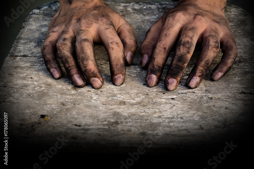 hand dirty of worker after working