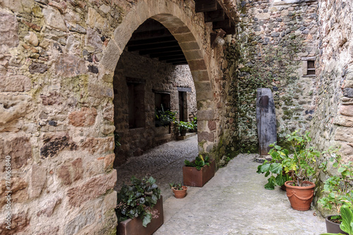 streets of the interior of the medieval people of Saint Pau, Gerona, Spain.