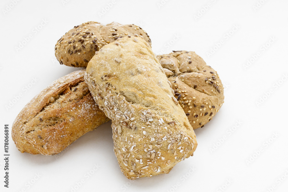 Assorted buns isolated on white. Assorted buns isolated on white.
