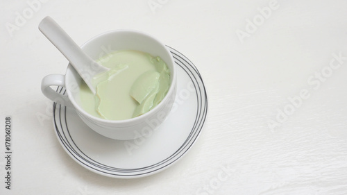Drink background Tofu green tea has copy space