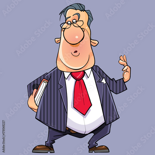 cartoon talking funny man in a suit with a tie and a book