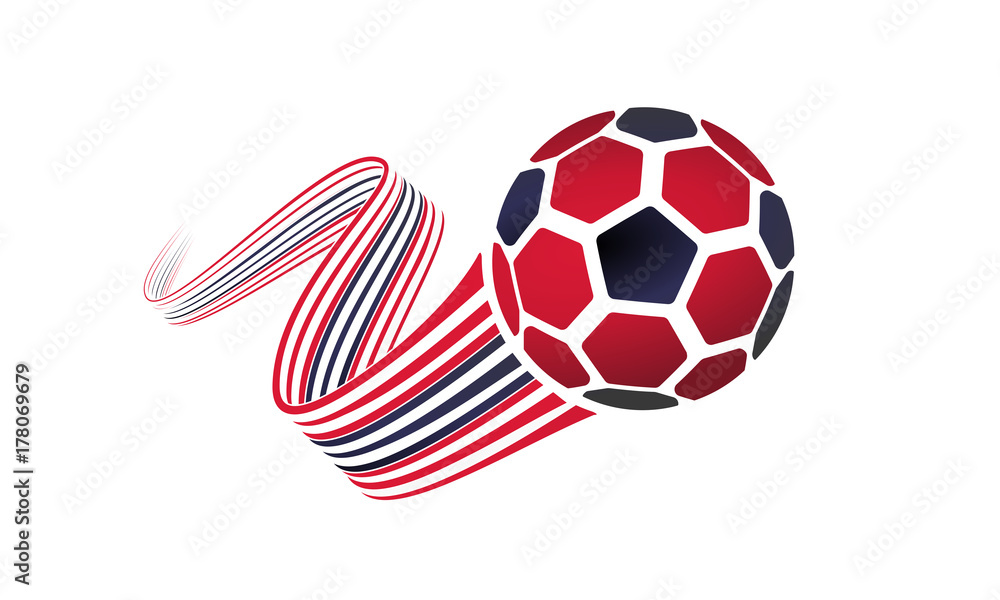 Obraz premium Trinidad and Tobago soccer ball isolated on white background with winding ribbons on black and red colors