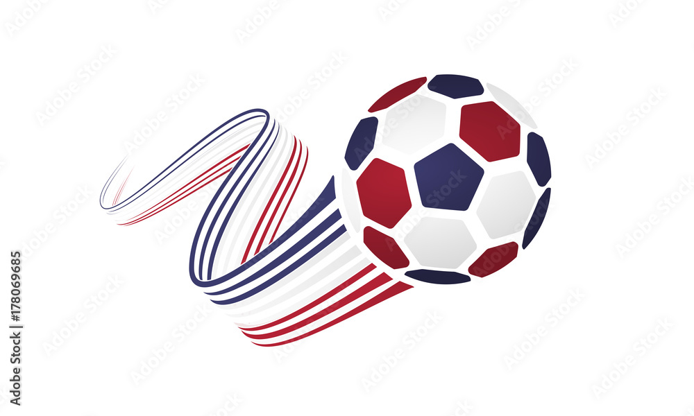 Naklejka premium USA soccer ball isolated on white background with winding ribbons on blue, white and red colors
