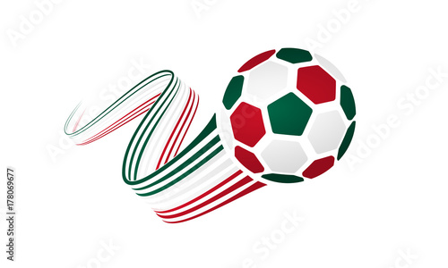 Mexican soccer ball isolated on white background with winding ribbons on green  white and red colors