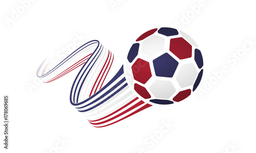 USA soccer ball isolated on white background with winding ribbons on blue  white and red colors