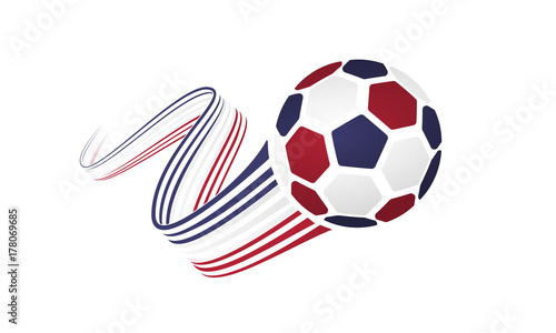 USA soccer ball isolated on white background with winding ribbons on blue, white and red colors