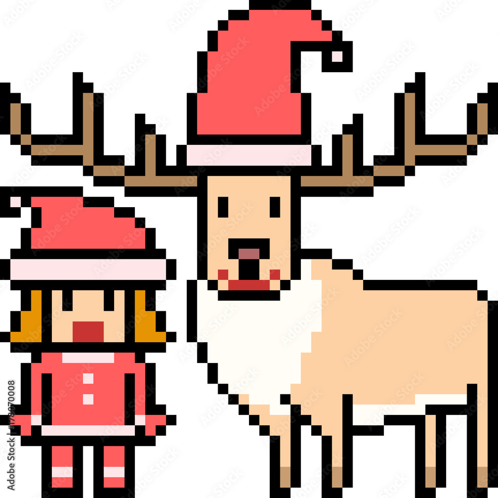 vector pixel art santa deer