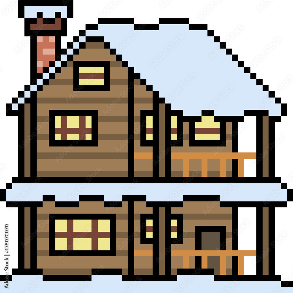 vector pixel art wood house winter vector pixel art wood house winter
