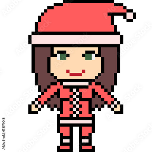 vector pixel art santa girl