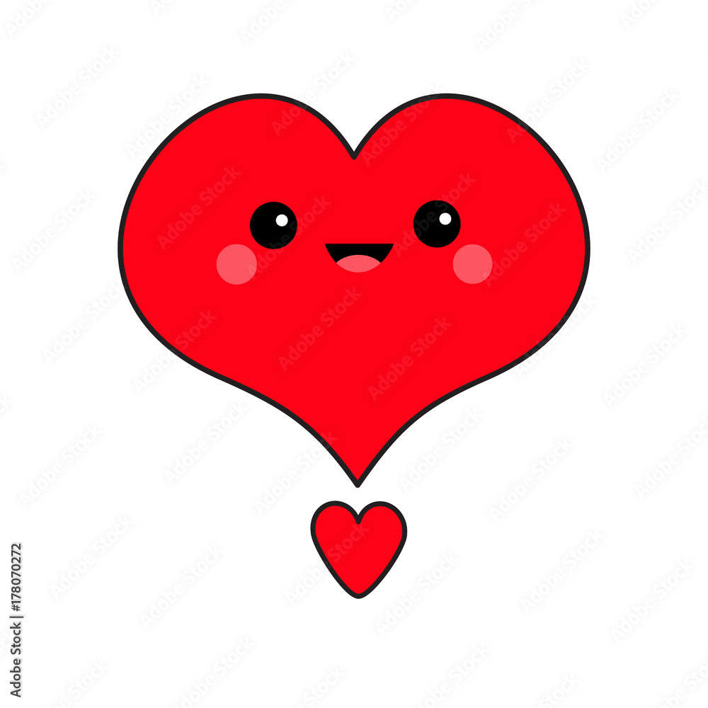 Red heart face head. Exclamation point. Cute cartoon kawaii funny
