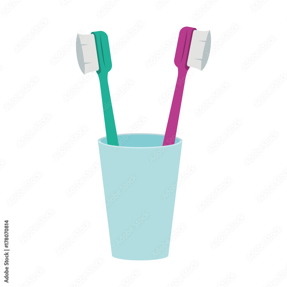 glass with two toothbrush in colorful silhouette glass with two toothbrush in colorful silhouette