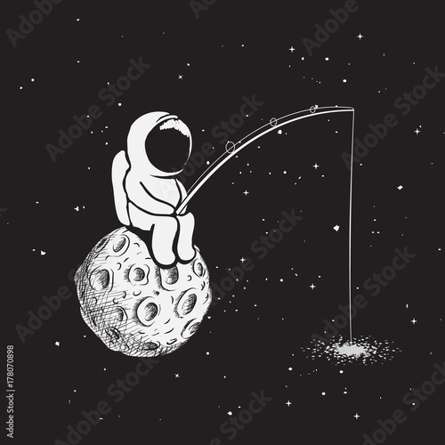 Astronaut with a fishing rod