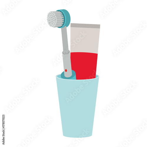 glass with toothpaste and electric toothbrush colorful silhouette