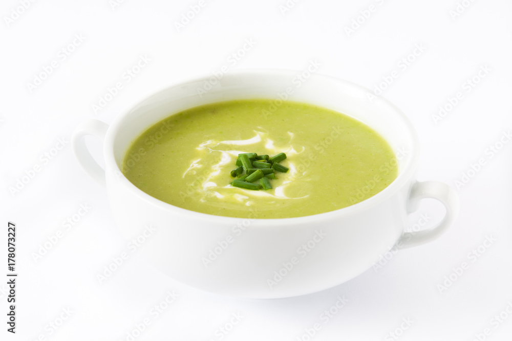 zucchini soup in bowl isolated on white background zucchini soup in bowl isolated on white background