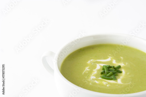 zucchini soup in bowl isolated on white background