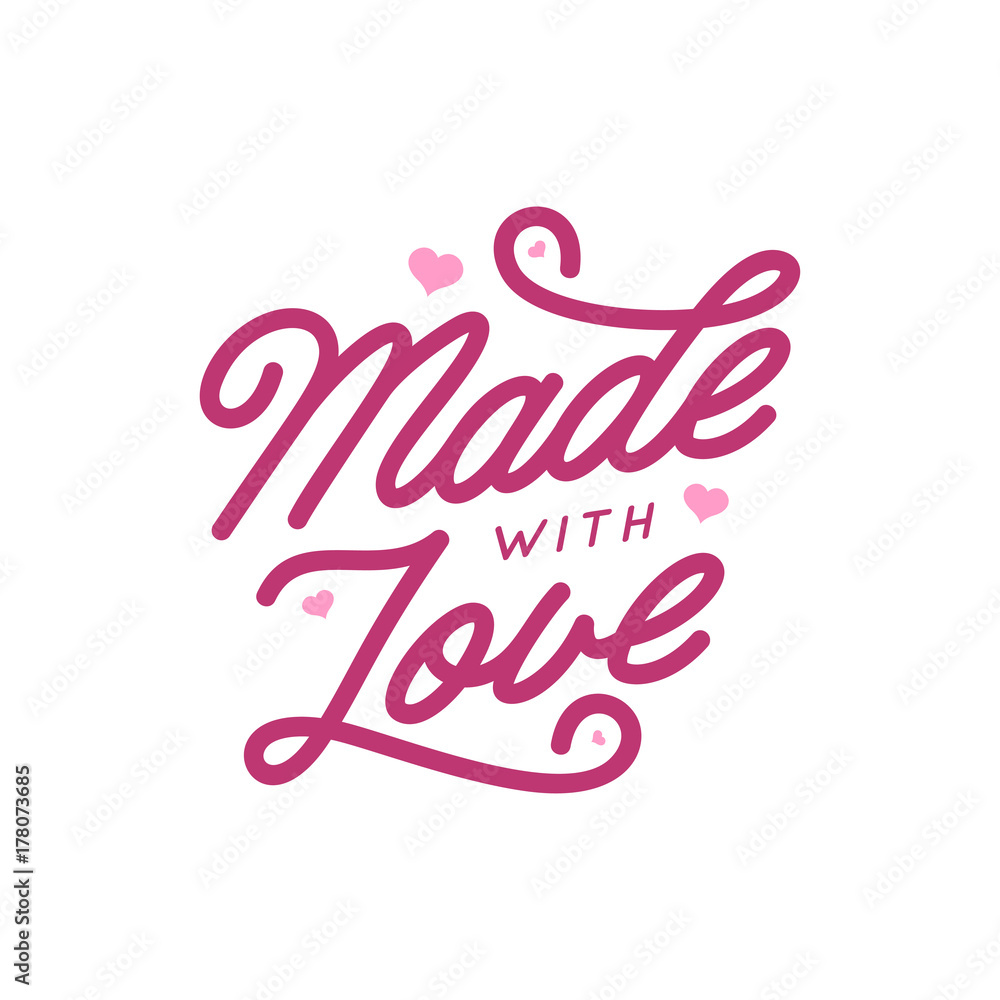 Made with love lettering. Kid clothes typography print. Vintage vector illustration.