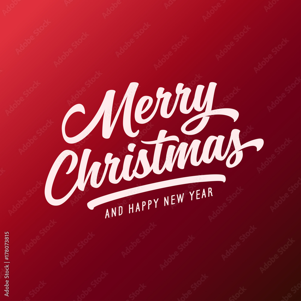 Merry Christmas and Happy New Year lettering template. Vector vintage illustration.