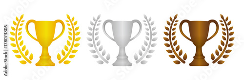 Trophy cup icon illustration set. gold/silver/bronze (from 1st place to 3rd place)
