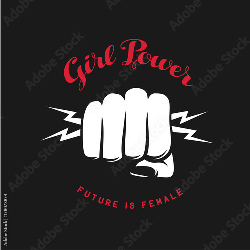 Girl power quote with fist. Vector illustration.