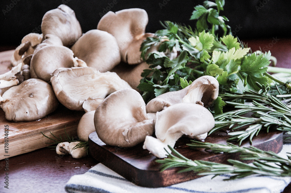 Fototapeta premium mushrooms on the wood table