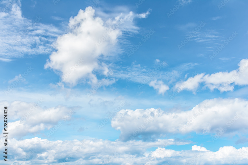 Blue sky with white clouds, cloudscape background.
