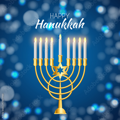 Happy Hanukkah, Jewish Holiday Background. Vector Illustration. Hanukkah is the name of the Jewish holiday.