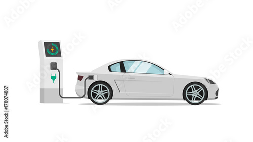Electric car charging station vector illustration isolated, auto or automobile power charger