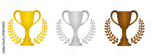 Trophy cup icon illustration set. gold/silver/bronze (from 1st place to 3rd place) 
