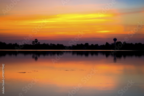 sunset landscape sky and river