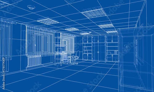 Interior sketch. Vector rendering of 3d