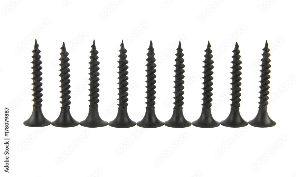 black self-tapping screw isolated on white background black self-tapping screw isolated on white background