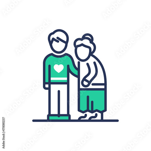 Elderly People Help - modern vector line icon.