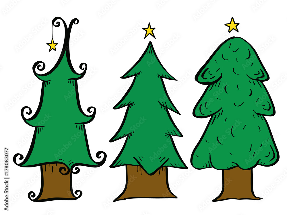 Obraz premium Christmas tree drawing set.